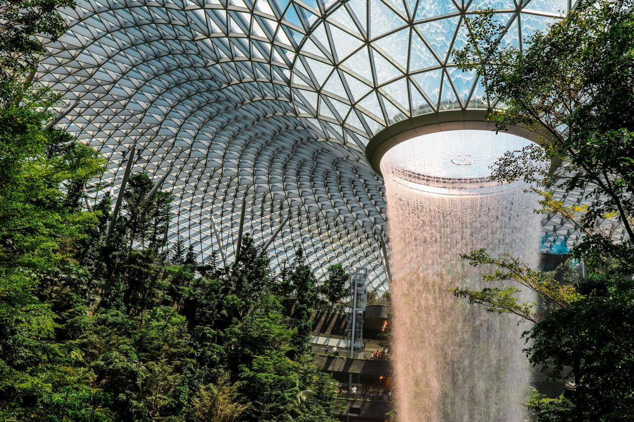 The Rain Vortex waterfall inside Jewel Changi Airport, Singapore